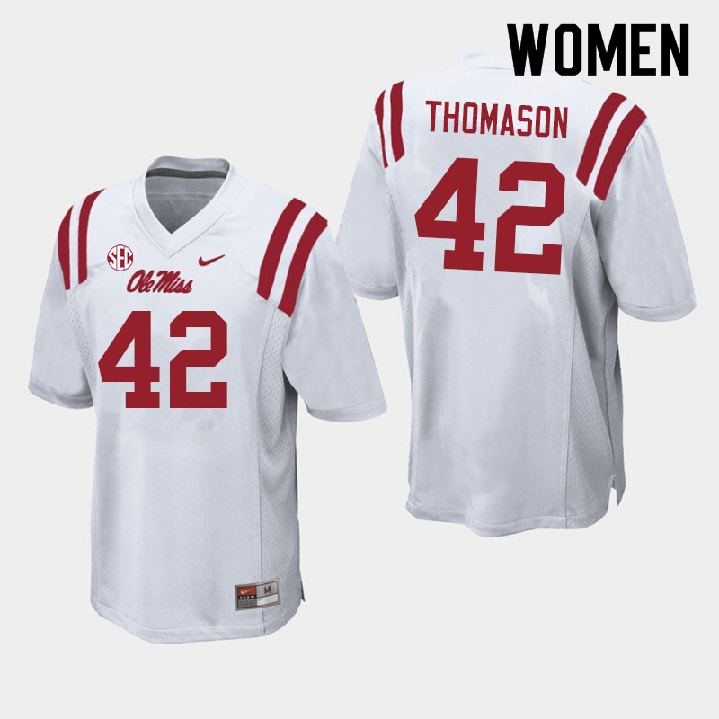 Women #42 Landon Thomason Ole Miss Rebels College Football Jerseys Sale-White